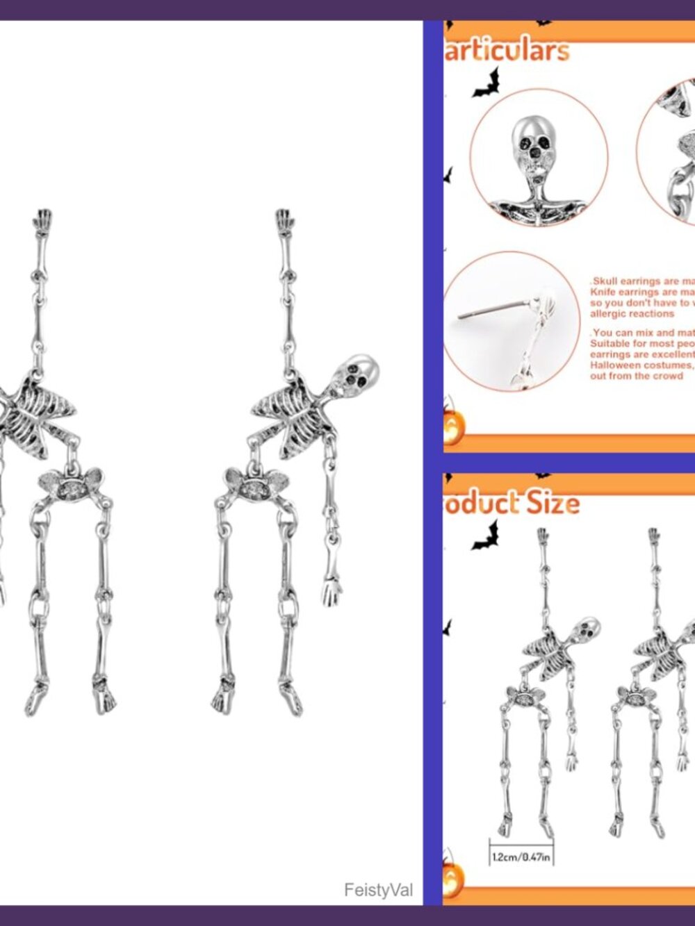 Articulated Skeleton Dangle Earrings Alloy Fishhook Gothic